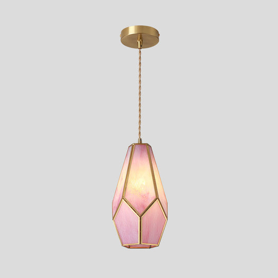 Tiffany Style Glass Pendant Light With Brass Canopy - Suspended Hanging Fixture Pink / Lotus