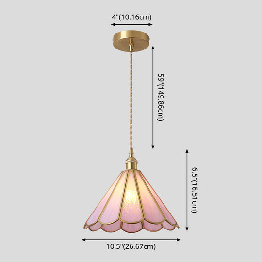 Corinne - Tiffany Suspended Lighting Fixture Tiffany Style Shaded Glass Hanging Pendant with Brass Canopy