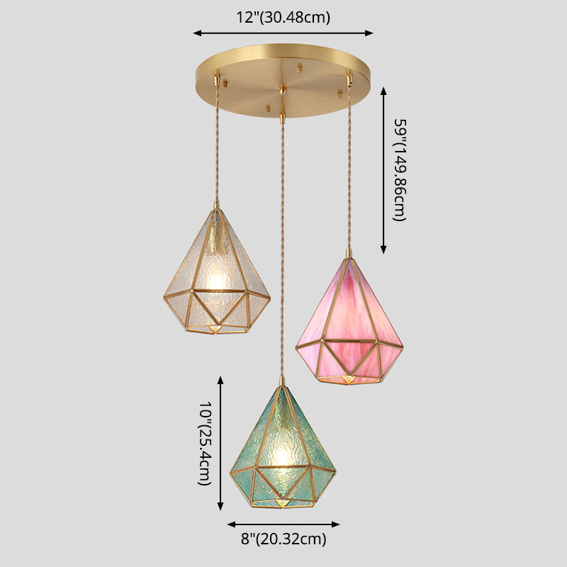 Corinne - Tiffany Suspended Lighting Fixture Tiffany Style Shaded Glass Hanging Pendant with Brass Canopy