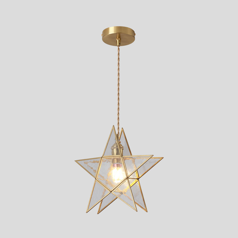 Tiffany Style Glass Pendant Light With Brass Canopy - Suspended Hanging Fixture Clear / Star