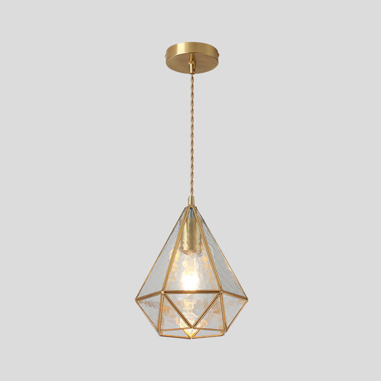 Tiffany Style Glass Pendant Light With Brass Canopy - Suspended Hanging Fixture Clear / Diamond