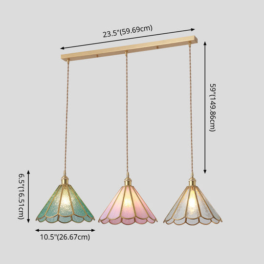 Tiffany Style Glass Pendant Light With Brass Canopy - Suspended Hanging Fixture