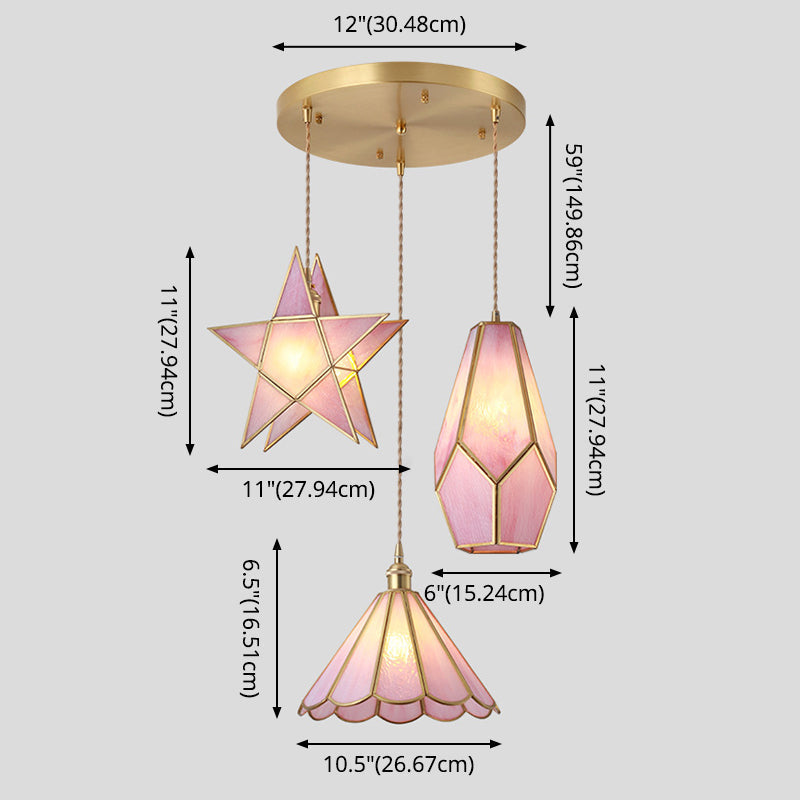 Corinne - Tiffany Suspended Lighting Fixture Tiffany Style Shaded Glass Hanging Pendant with Brass Canopy