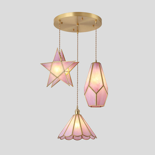 Corinne - Tiffany Suspended Lighting Fixture Tiffany Style Shaded Glass Hanging Pendant with Brass Canopy