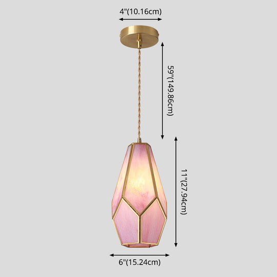 Tiffany Style Glass Pendant Light With Brass Canopy - Suspended Hanging Fixture