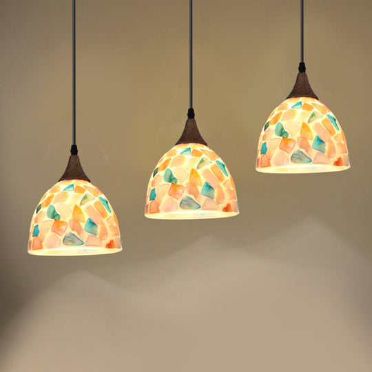 Mediterranean Beige Shell Bell Hanging Lamp With Mosaic Effect - Kitchen Pendant Lighting