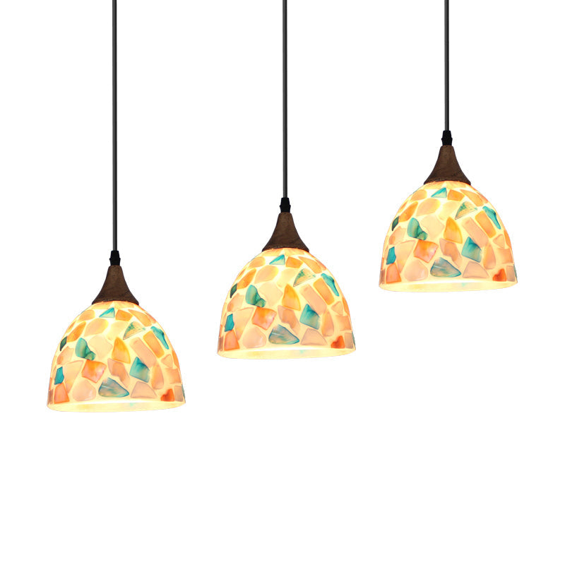 Mediterranean Beige Shell Bell Hanging Lamp With Mosaic Effect - Kitchen Pendant Lighting