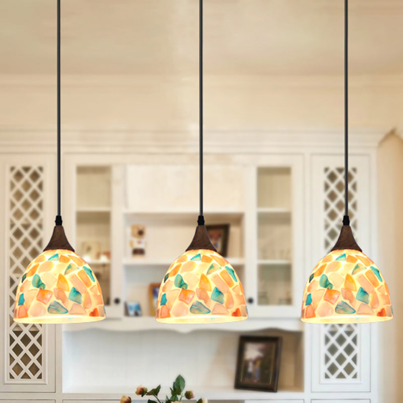 Mediterranean Beige Shell Mosaic Bell Hanging Lamp - Kitchen Pendant Lighting