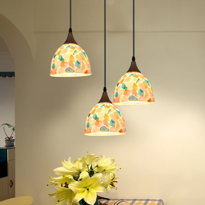 Mediterranean Beige Shell Bell Hanging Lamp With Mosaic Effect - Kitchen Pendant Lighting