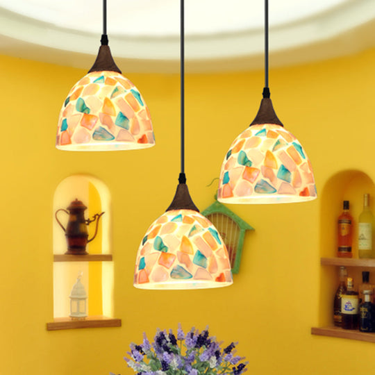 Mediterranean Beige Shell Bell Hanging Lamp With Mosaic Effect - Kitchen Pendant Lighting