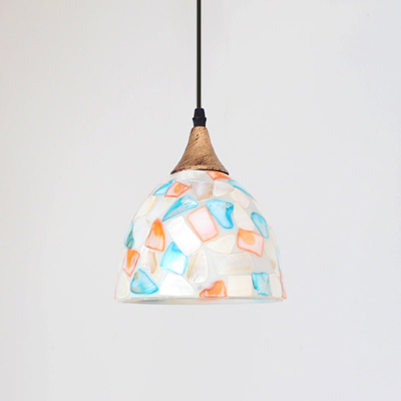 Mediterranean Beige Shell Bell Hanging Lamp With Mosaic Effect - Kitchen Pendant Lighting