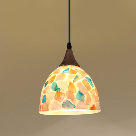 Mediterranean Beige Shell Mosaic Bell Hanging Lamp - Kitchen Pendant Lighting