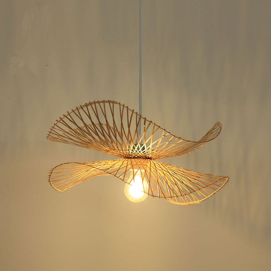 Minimalist Wooden Pendant Lamp With Bamboo Ruffle Shade For Hallways