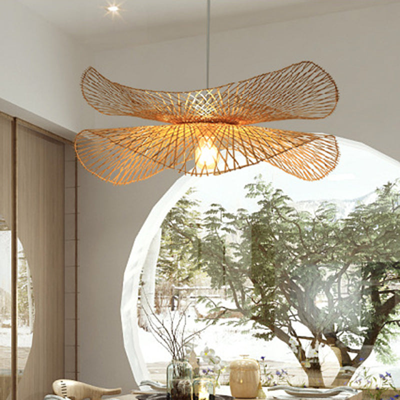 Minimalist Wooden Pendant Lamp With Bamboo Ruffle Shade For Hallways Wood / 14