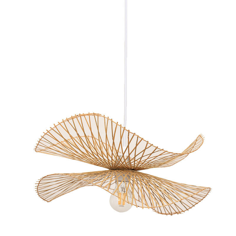 Minimalist Wooden Pendant Lamp With Bamboo Ruffle Shade For Hallways