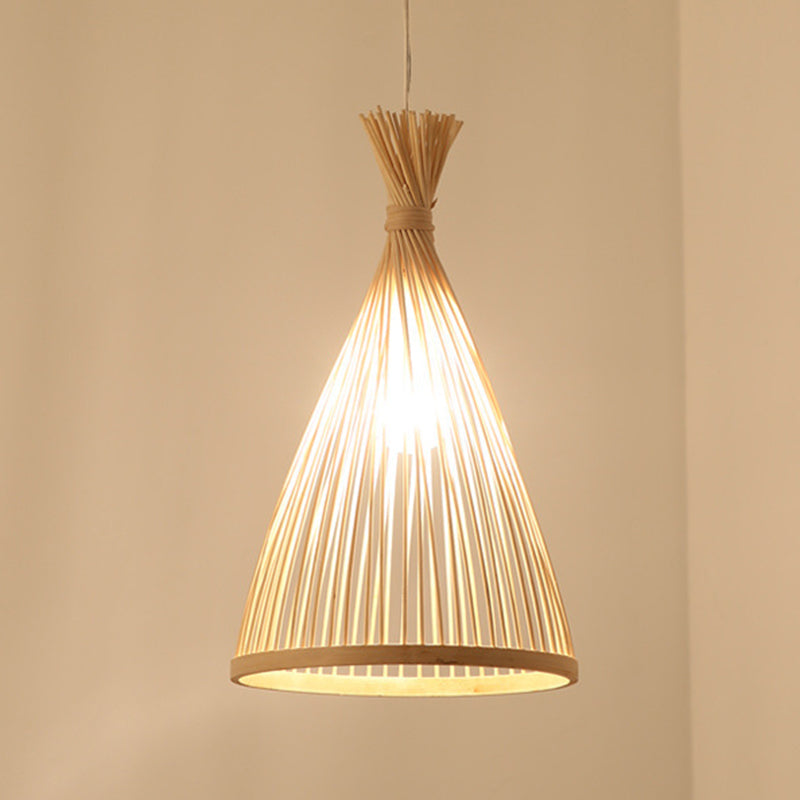 Japanese Style Bamboo Pendant Lamp 1 Head Ceiling Hang Light For Tea Room Wood / 16