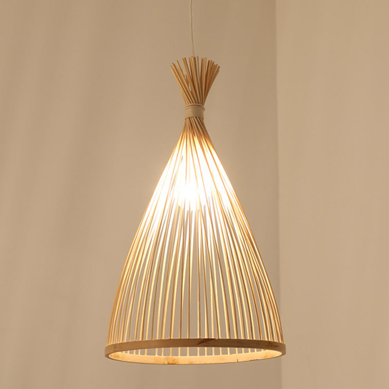 Japanese Style Bamboo Pendant Lamp 1 Head Ceiling Hang Light For Tea Room Wood / 19.5