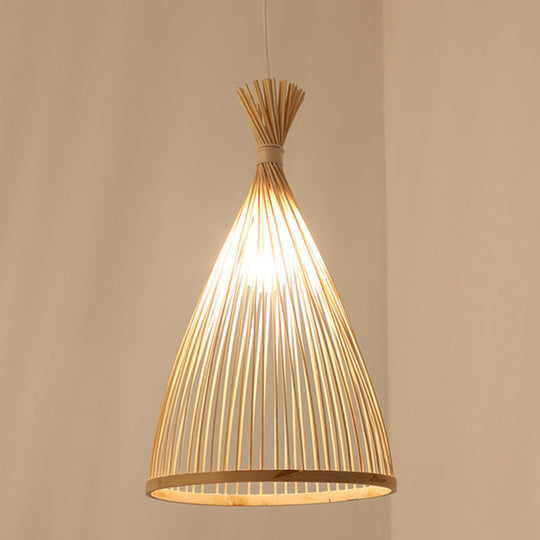 Japanese Style Bamboo Pendant Lamp 1 Head Ceiling Hang Light For Tea Room Wood / 19.5