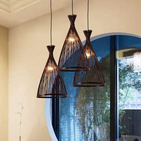 Japanese Style Bamboo Pendant Lamp 1 Head Ceiling Hang Light For Tea Room