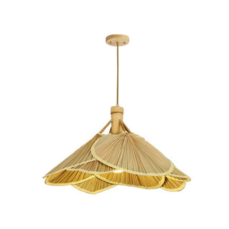 Bamboo Pendant Light - Chinese Cattail Fan Design 1-Light Wood Suspension For Foyer