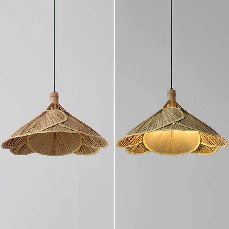 Bamboo Pendant Light - Chinese Cattail Fan Design 1-Light Wood Suspension For Foyer