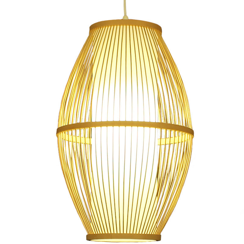 Oval Bamboo Pendant Ceiling Light - Simplicity And Elegance | Ideal For Restaurants Wood Finish 1