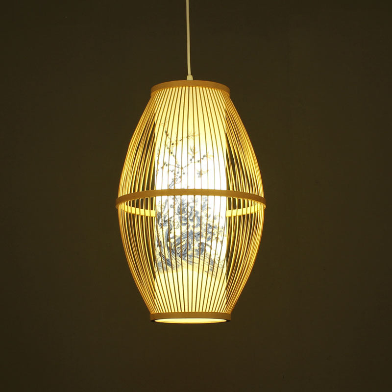 Oval Bamboo Pendant Ceiling Light - Simplicity And Elegance | Ideal For Restaurants Wood Finish 1