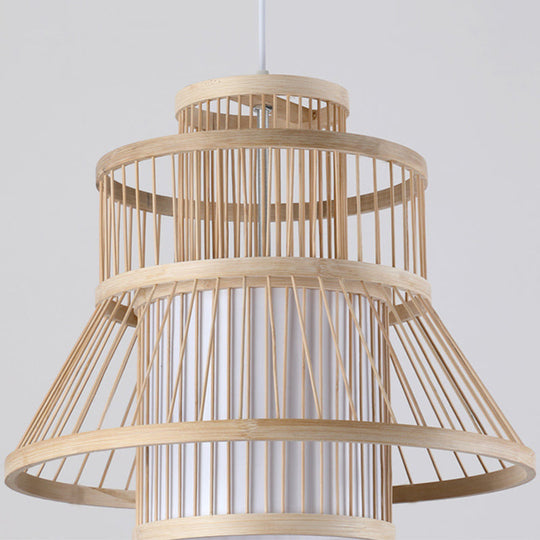 Nordic Bamboo Pendant Light Fixture - Wood Flared Design For Diners