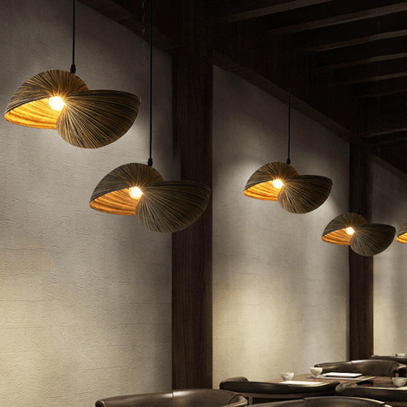 Bamboo Shell Pendant Light - South-East Asian Design 1 Head Brown Perfect For Dining Areas