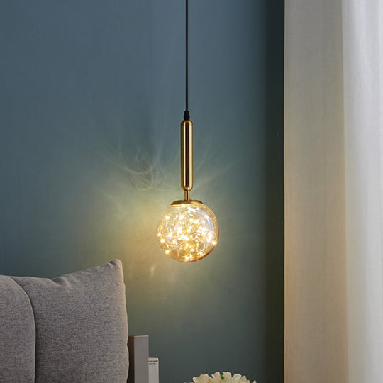 Amber Glass Ball Pendulum Light - Nordic Style LED Hanging Pendant