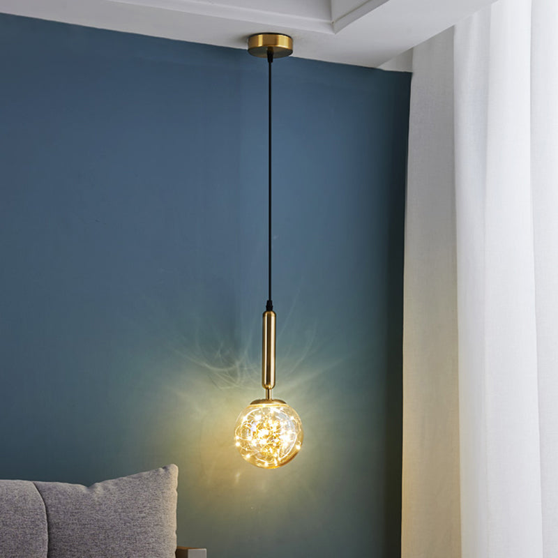 Amber Glass Ball Pendulum Light - Nordic Style LED Hanging Pendant