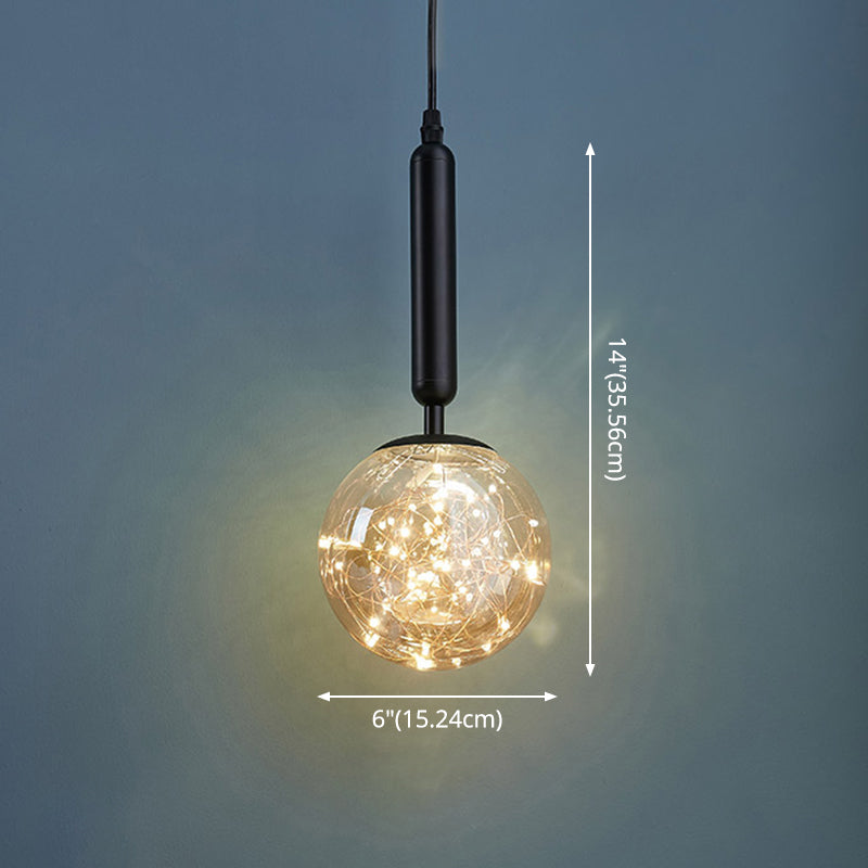 Amber Glass Ball Pendulum Light - Nordic Style LED Hanging Pendant