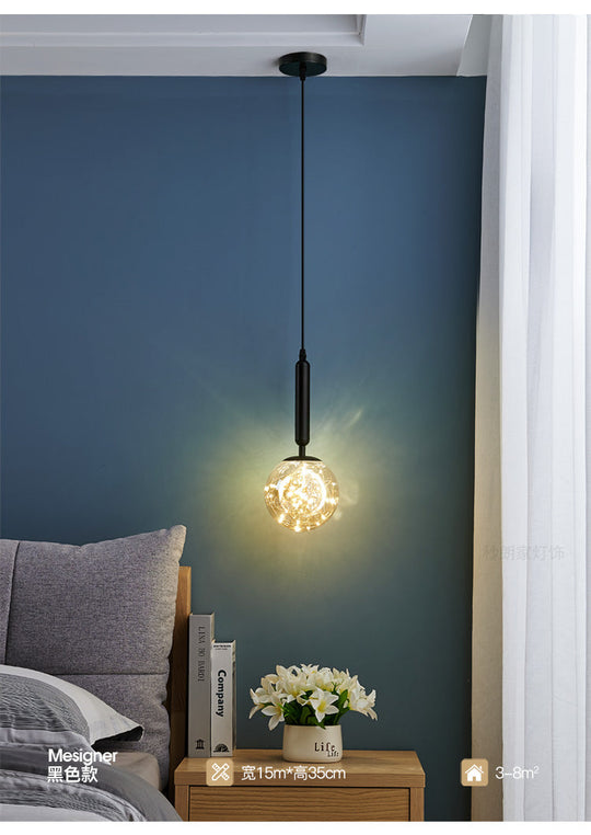 Amber Glass Ball Pendulum Light - Nordic Style LED Hanging Pendant