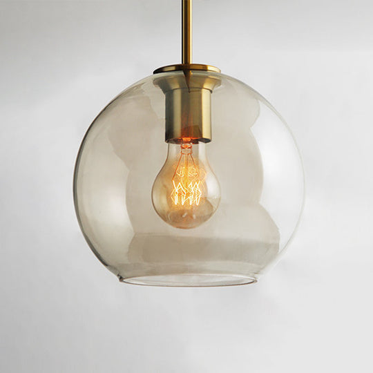 Vintage Cafe Pendant Lamp with Geometric Glass Shade in Brass - 1-Light Hanging Light