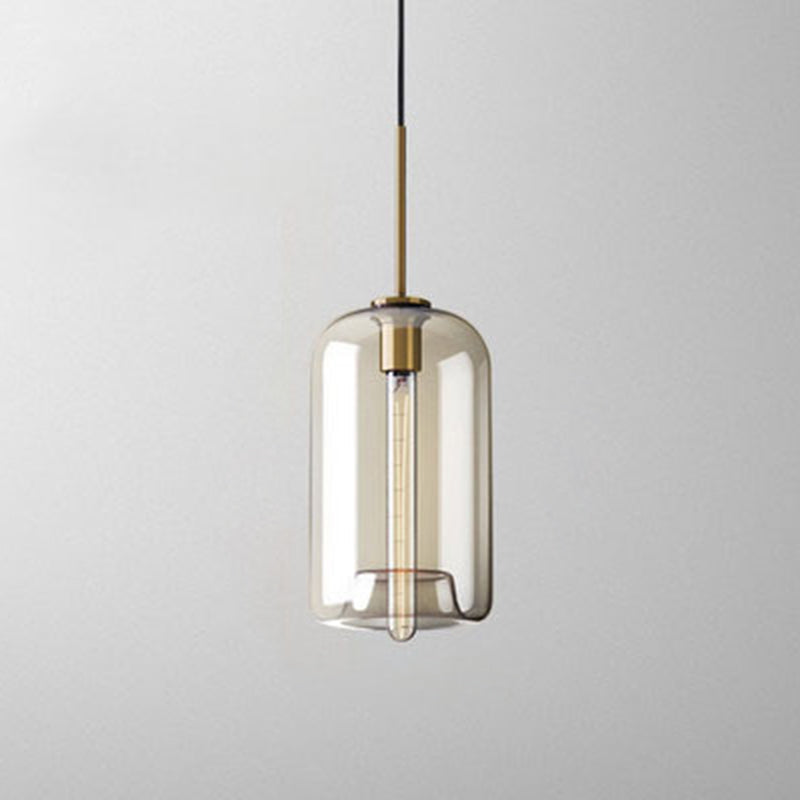 Vintage Cafe Pendant Lamp with Geometric Glass Shade in Brass - 1-Light Hanging Light