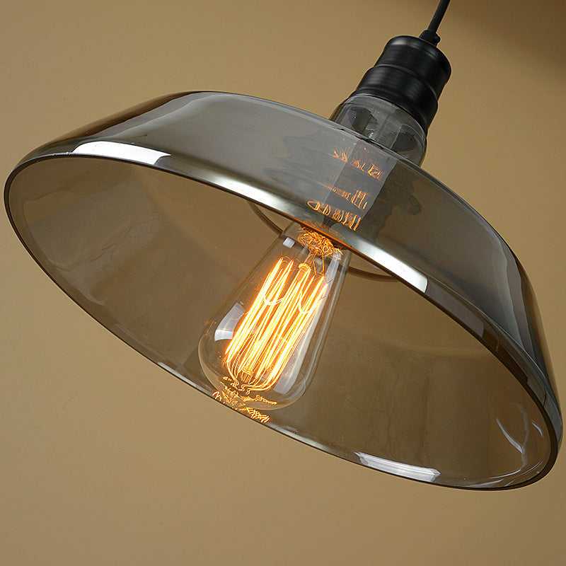 Industrial Smoke Grey Glass Pendant Light - Barn Shaped Diner Suspension Lighting with 1 Bulb