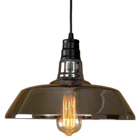 Industrial Smoke Grey Glass Pendant Light - Barn Shaped Diner Suspension Lighting with 1 Bulb