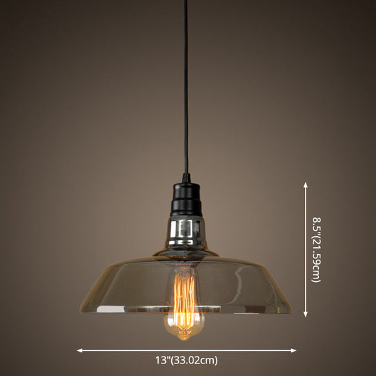 Industrial Smoke Grey Glass Pendant Light - Barn Shaped Diner Suspension Lighting with 1 Bulb