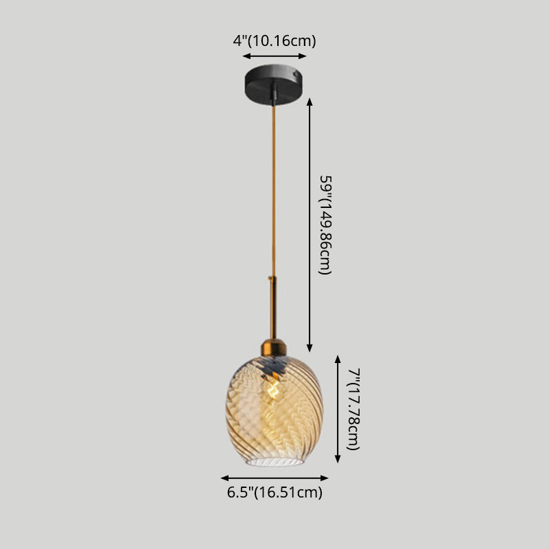 Loft Style Twisted Glass Hanging Lamp - 1 Bulb Dining Room Ceiling Light Fixture