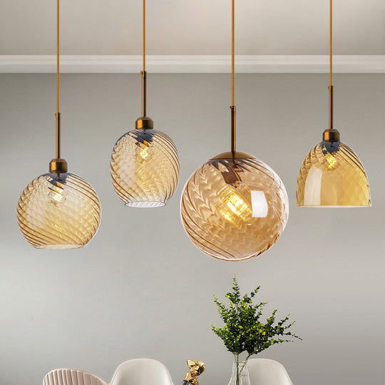 Loft Style Twisted Glass Hanging Lamp: Round Ceiling Light Fixture with 1 Bulb for Dining Room