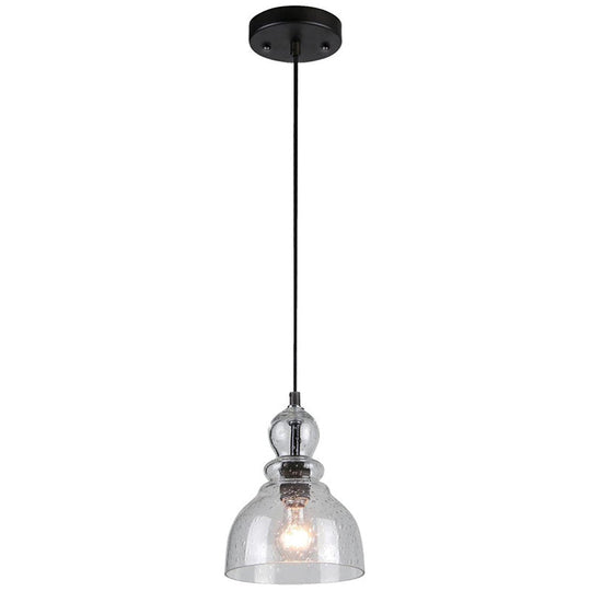 1-Bulb Industrial Gourd Shaped Pendant Light Fixture With Seeded Glass - Perfect For Diner Bar Black