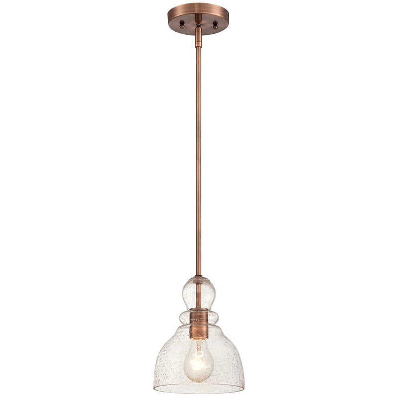 1-Bulb Industrial Gourd Shaped Pendant Light Fixture With Seeded Glass - Perfect For Diner Bar