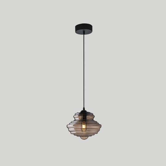 Retro Glass Ceiling Pendant Light Fixture - Head Spool Shaped For Restaurants Smoke Gray / A