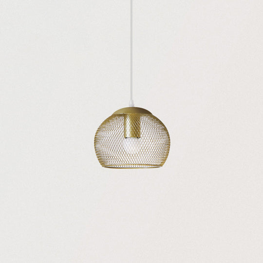 Iron Wire Spherical Pendant Light - Loft Style Ceiling Lamp in Gold for Clothing Stores - 1 Bulb Suspension.