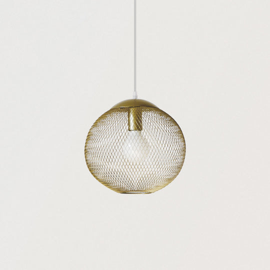 Iron Wire Spherical Pendant Light - Loft Style Ceiling Lamp in Gold for Clothing Stores - 1 Bulb Suspension.