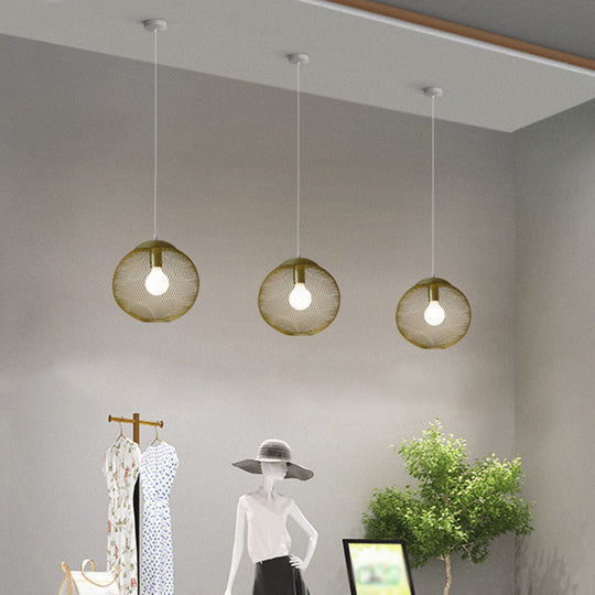 Iron Wire Pendant Light In Gold - Loft Style 1 Bulb Clothing Store Ceiling Lamp