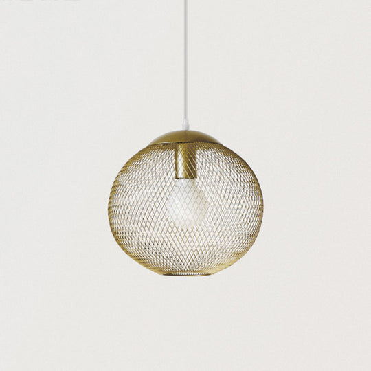 Iron Wire Spherical Pendant Light - Loft Style Ceiling Lamp in Gold for Clothing Stores - 1 Bulb Suspension.