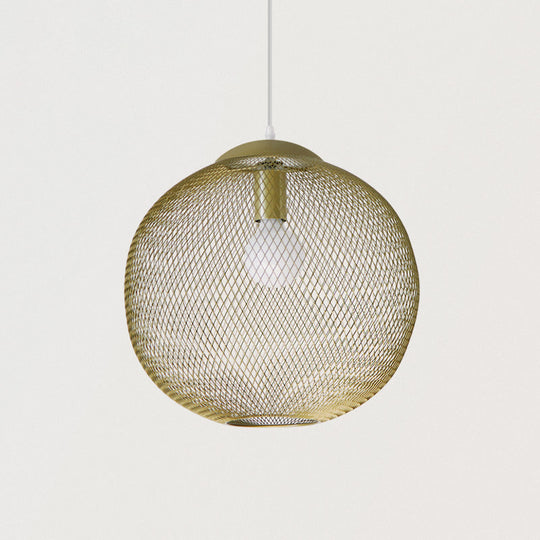 Iron Wire Spherical Pendant Light - Loft Style Ceiling Lamp in Gold for Clothing Stores - 1 Bulb Suspension.