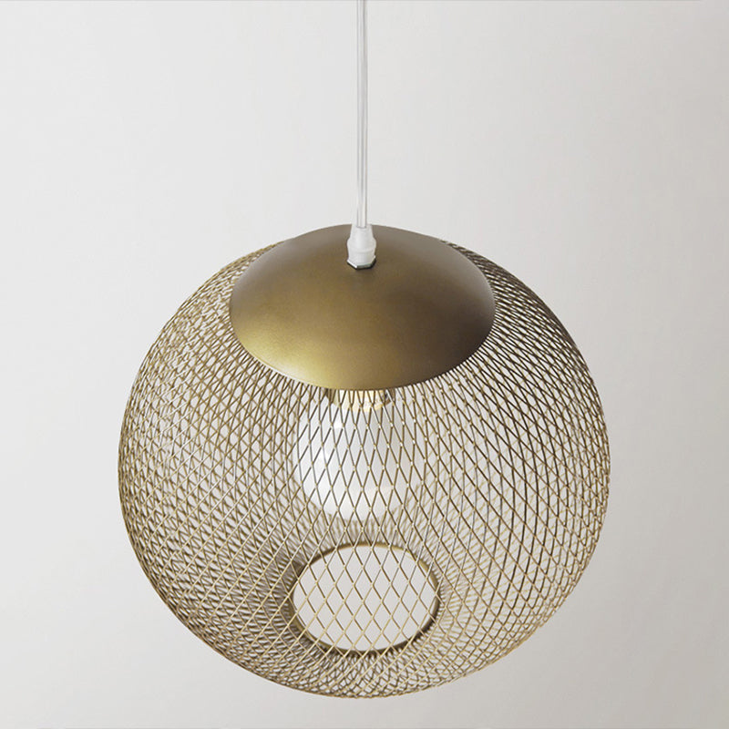 Iron Wire Spherical Pendant Light - Loft Style Ceiling Lamp in Gold for Clothing Stores - 1 Bulb Suspension.