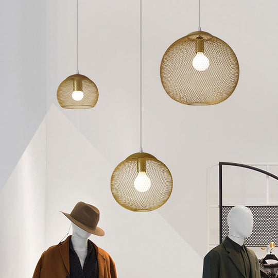 Iron Wire Spherical Pendant Light - Loft Style Ceiling Lamp in Gold for Clothing Stores - 1 Bulb Suspension.